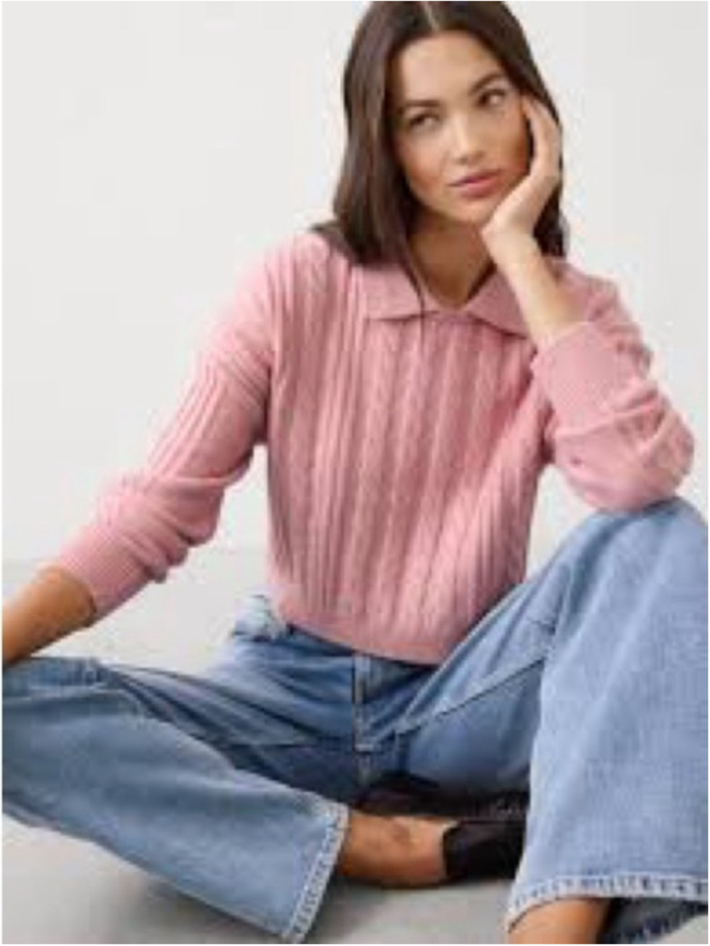 Banana Republic Pink Cable Knit Collar Cropped Sweater